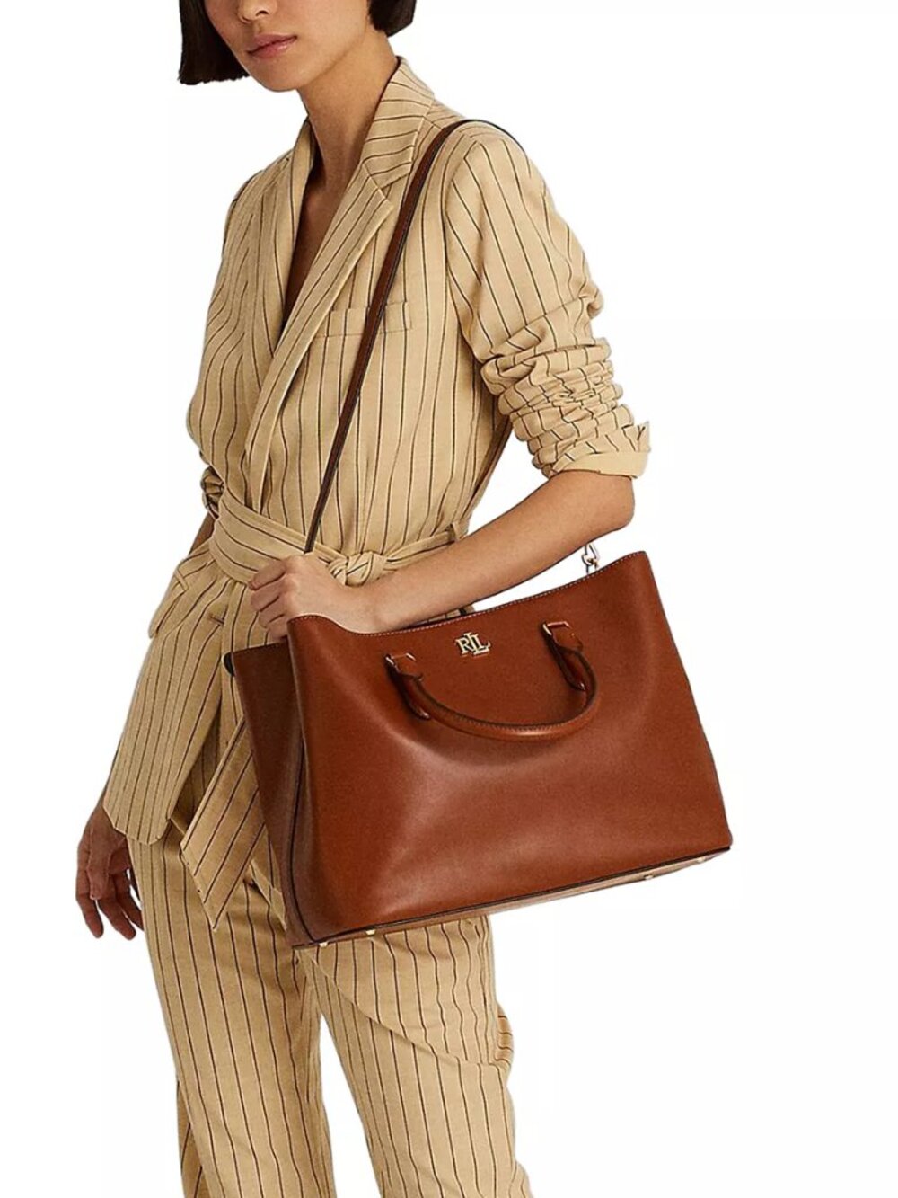 NWT ✅ LAUREN RALPH LAUREN Leather Large Marcy Satchel ⭐ Dust Bag + LRL Card - Picture 6 of 16